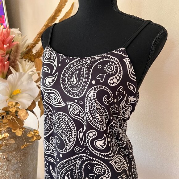 Open back Crisscross Black & White Paisley Mini Dress L - Picture 3 of 7